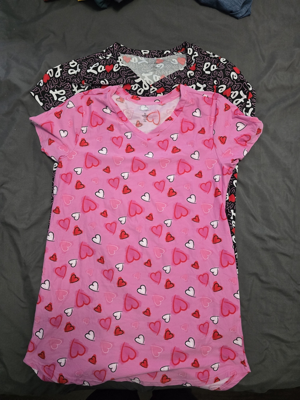 Pink Heart-Print V-Neck Sleep Shirts
